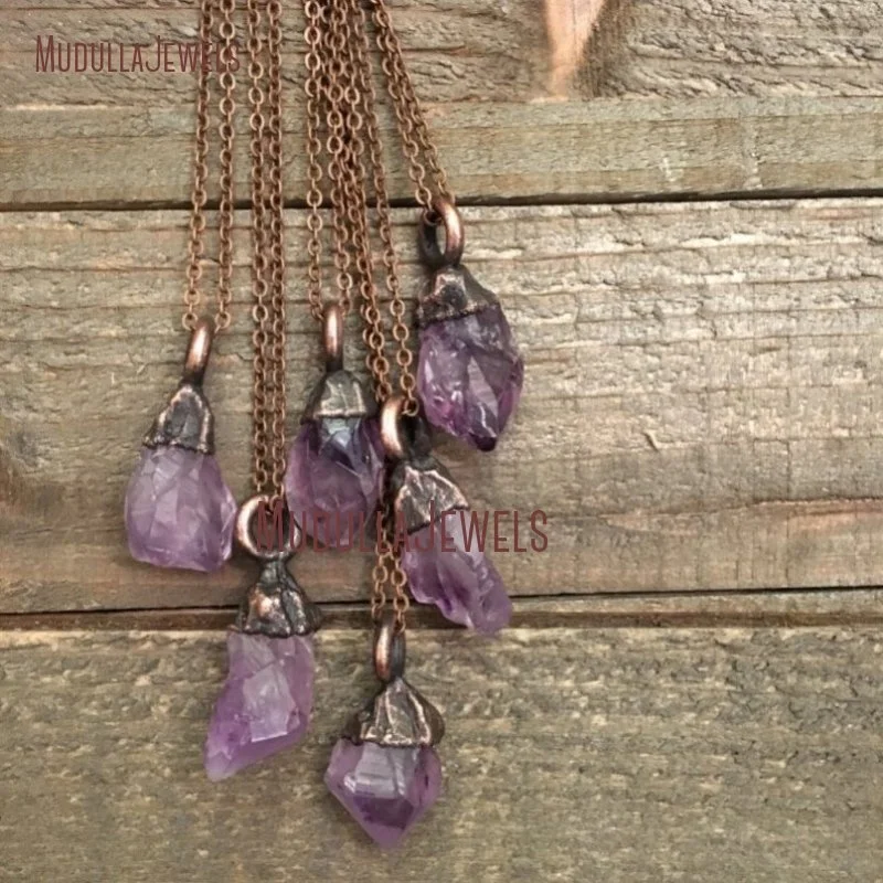 

NM35268 Raw Amethyst Necklace Raw Crystal Amethyst Necklace Rough Amethyst Jewelry Hippie Gypsy Jewelry Witchy Necklace