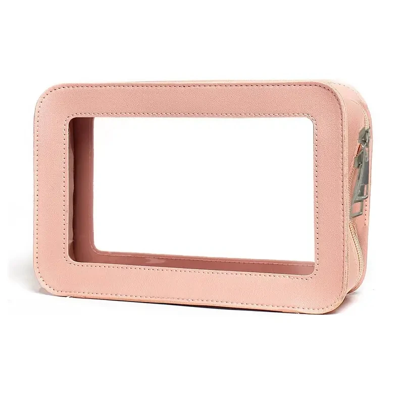 Custom Portable Transparent Clear PVC + PU Travel Make up Wash Bag Waterproof Toiletry Bag for Women