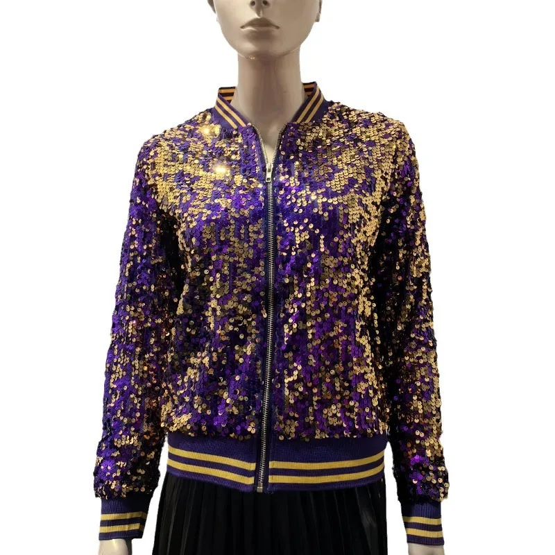 Women's Top Fashion Sequins Short Zipper Coat Women