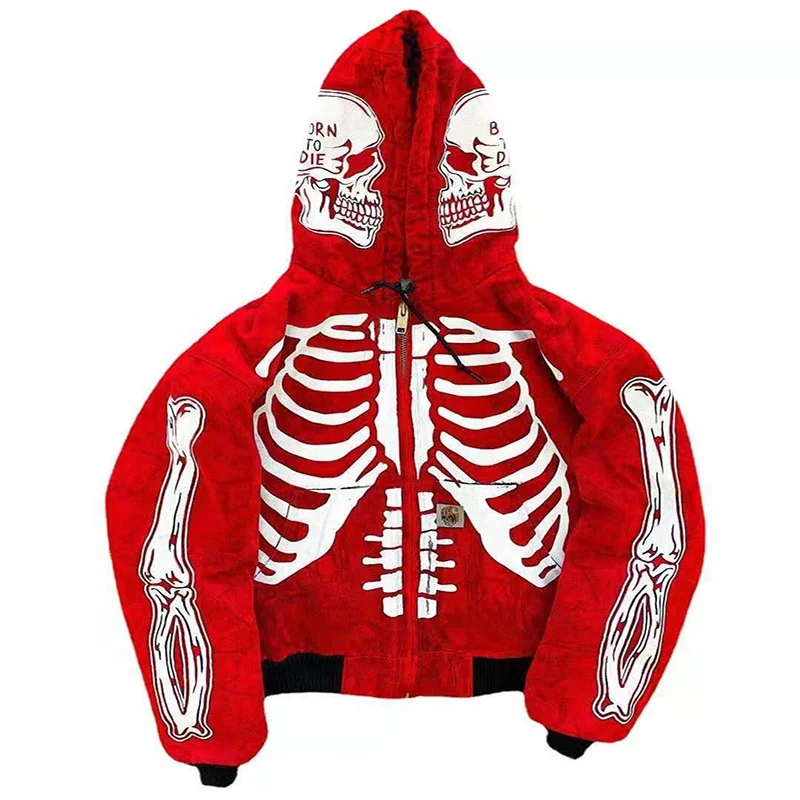 

New design men's hoodie rock skeleton sweatshirt hip hop streetwear plus size full zip up face skull long sleeves men hoodies, Multi color optional