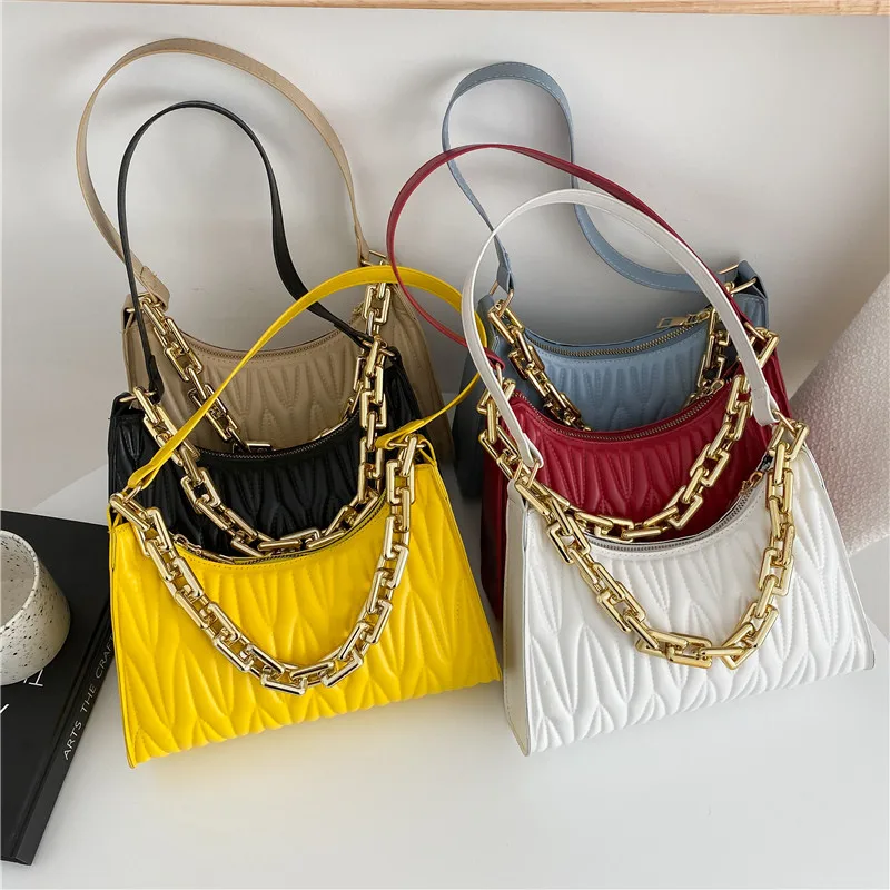 

2022 Ladies Hand Bag Fashion Thick Chain Women Sling Big Tote Bags Pu Leather Female Handbags, Picture