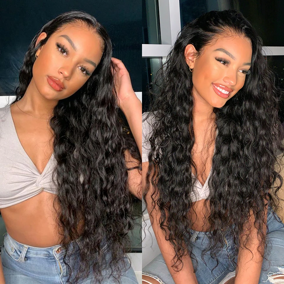 

13*4 Brazilian Lace Front Human Hair Wig With Baby Hair Glueless Remy Water Wave Lace Front Wig Pre Plucked Remy Hair