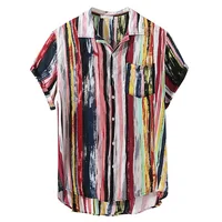 

Summer Men Hawaiian Print Short Blouse Sports Beach Quick Dry Blouse Top Blouse Turn-down Collar Short Casual Shirts Daily Tops