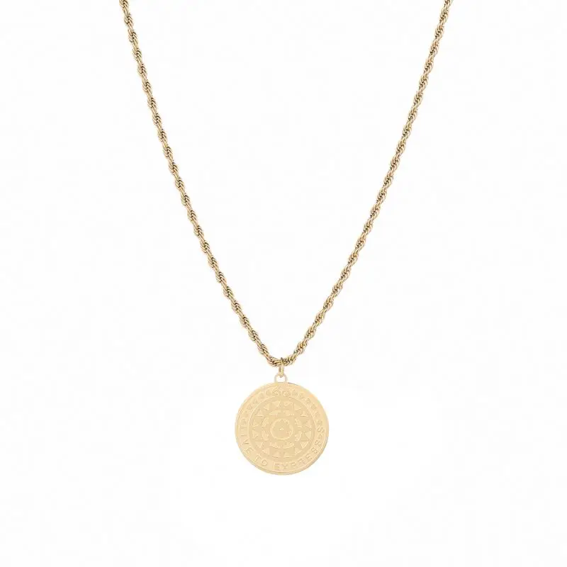 

Latest Fashion Women's Engraved Sun Flower Coin Gold Filled Jewelry Pendant Twist Chain Necklace