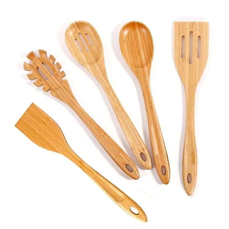 

Wholesale Eco Reusable Accessories Organic Bamboo Kitchen Cooking Utensil Set, Natural color