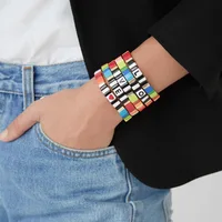 

Wholesale Factory Outlet Letter LOVE Bohemia Style Handmade Enamel Rainbow Tile Bracelet Colorful Painted Metal Cuff Bracelet