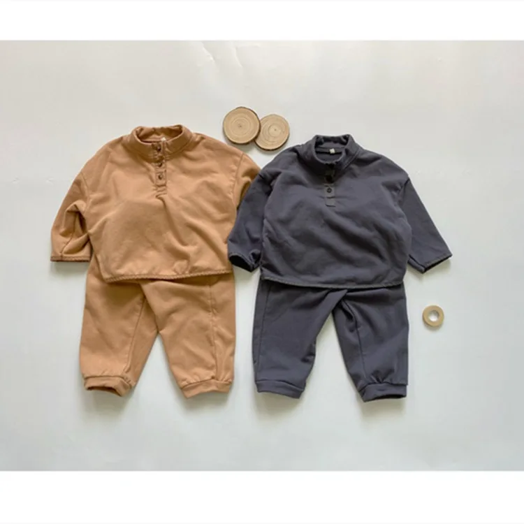 

Solid color children thicken hoodies and pants baby girls' and boys' warm clothing sets