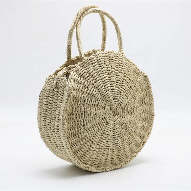 

Basket Rattan Straw Bag Handle Shoulder Beach Bags Circle Handwoven Round Rattan Bag Hot Sales Natural for Travel Women Single