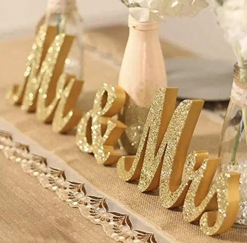 

Nicro Custom Glitter Gold Romantic Mr&Mrs Wooden Sign Board Happy Birthday Wedding Letter Table Centerpiece Party Decoration