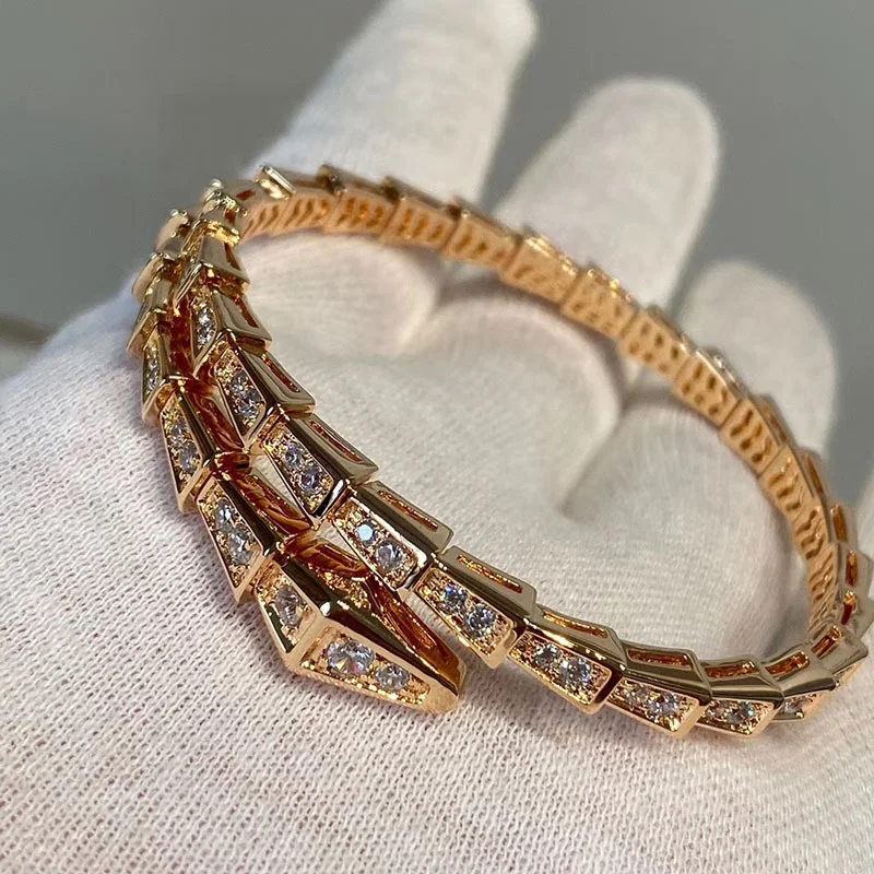 

free shipping High-end Men's Women's Superior Quality Rose Gold 18k Gold Starry Snake Bangle Luxury Brand Diamond Bracelet