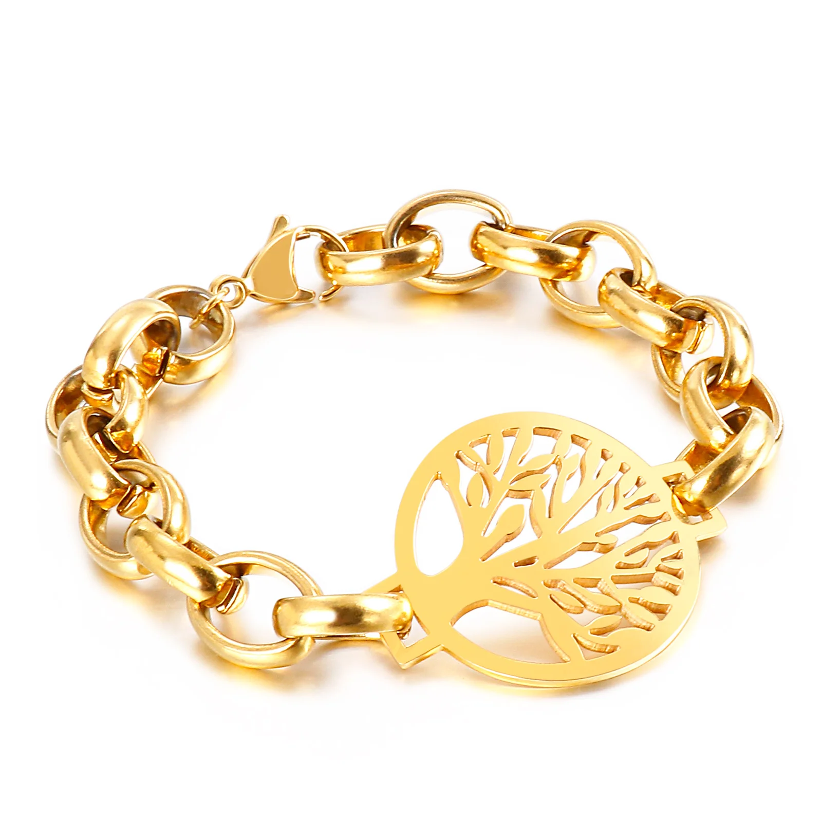 

Trend simplicity Stainless Steel Tree Link Chain Jewelry Gold Plated Women Bracelet, Gold/steel