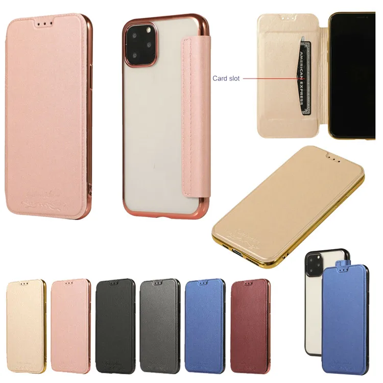 

For iPhone 11 Pro Max Leather Soft Transparent Electroplate TPU Card Case Cover