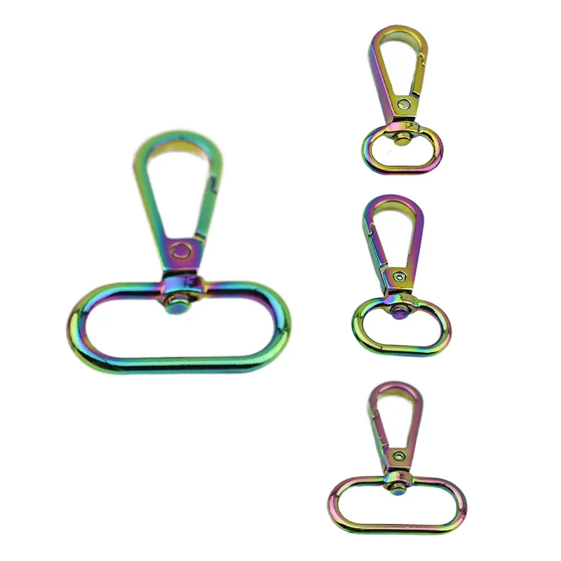 

Fashion 9mm 25mm 38mm Metal Hardware Rainbow Swivels Snap Dog Lobster Clasp Hooks Wholesale Accessories For Purse Handbags