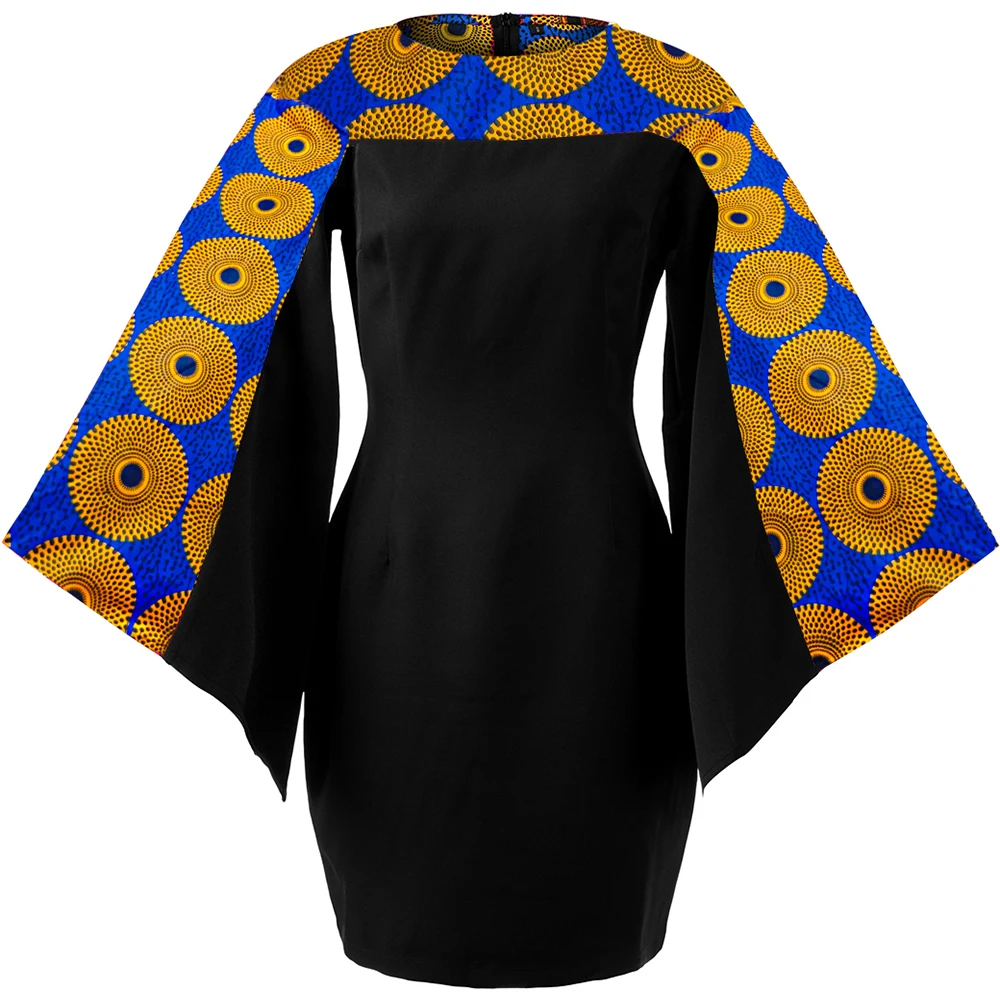 

African wax fabric dashiki pattern print dress long sleeve a-line hi-low design custom design, Many