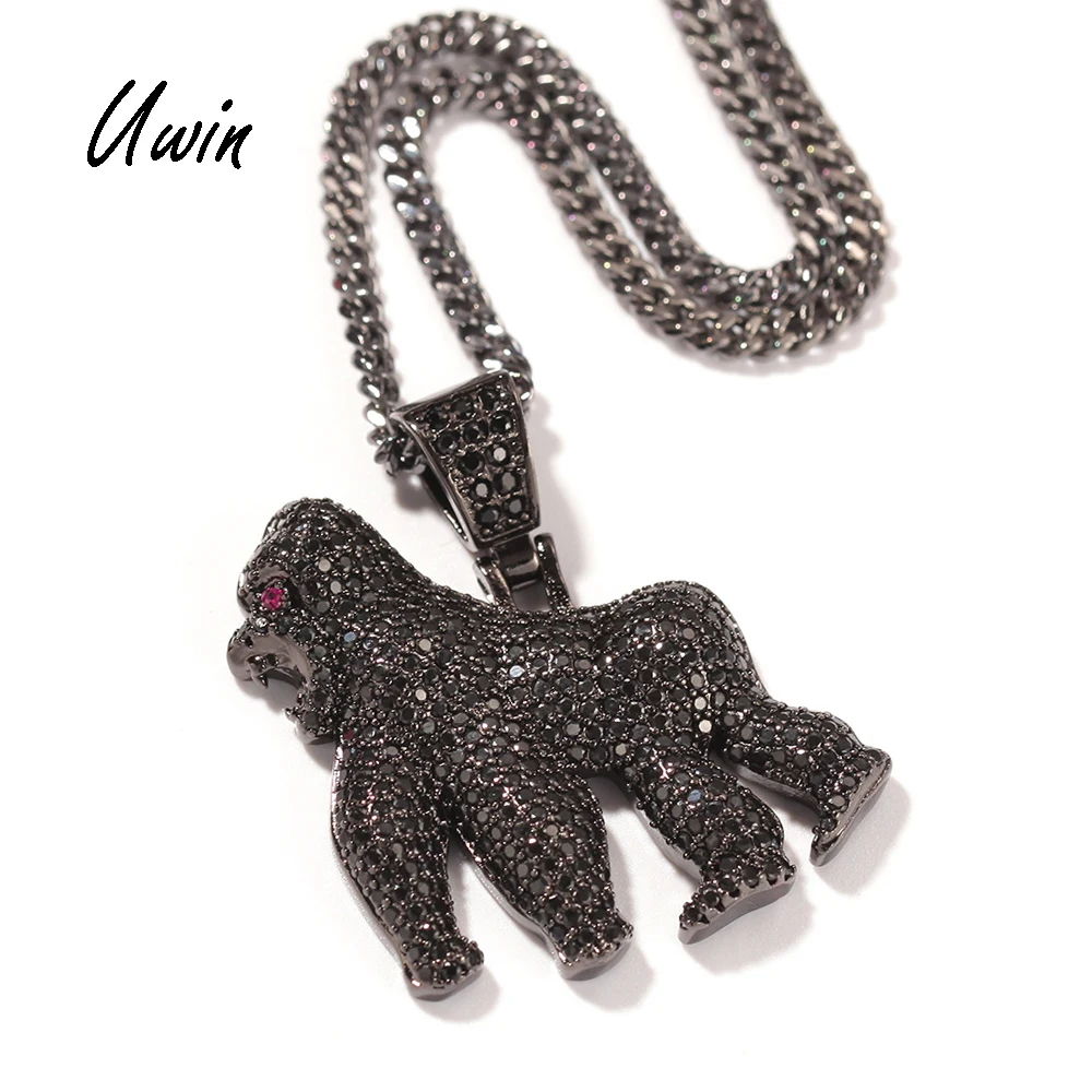 

Fashion Ice Out CZ Gorilla Pendant Black Orangutan 18K Gold Platinum Plated King Kong Animals Jewelry, Real 18k gold and platinum, black gold