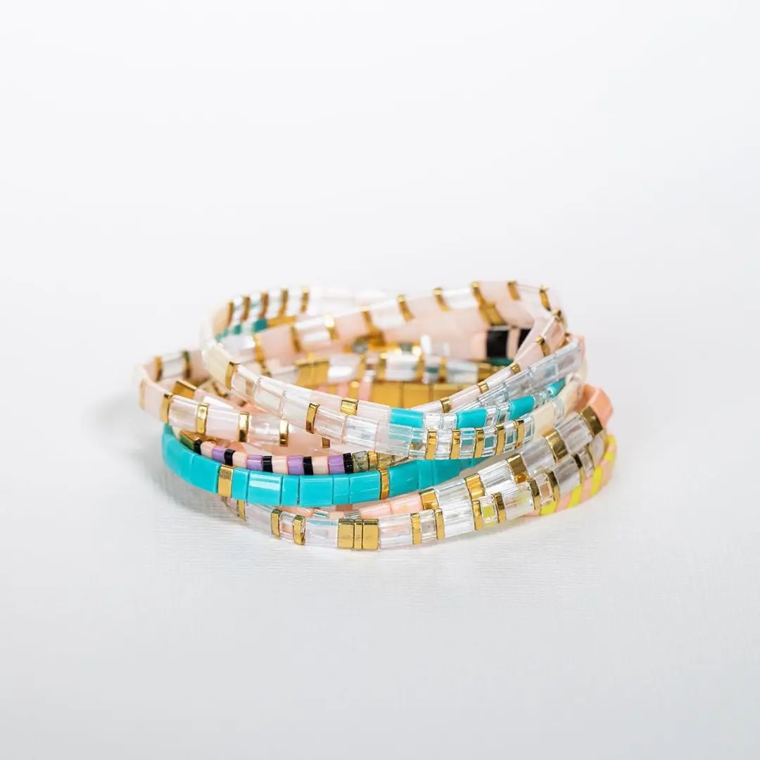 

Elastic Handmade Tila Bracelet, Latest fashion glass Miyuki seed beads bracelets for women, Please check the color options
