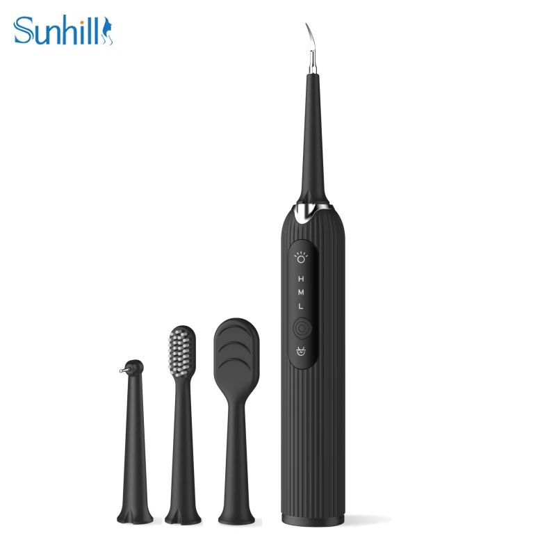 

New Design 4 In 1 Electric Dental Calculus Remover Sonic Tooth Tartar Scraper Cleaning Tools with 4 Replaceable Clean Heads, Black, green, white
