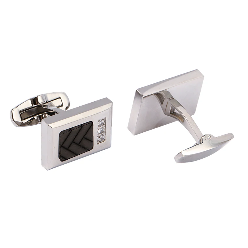 

Luxury rectangle men's accessory carbon fiber zircon stainless steel cufflinks