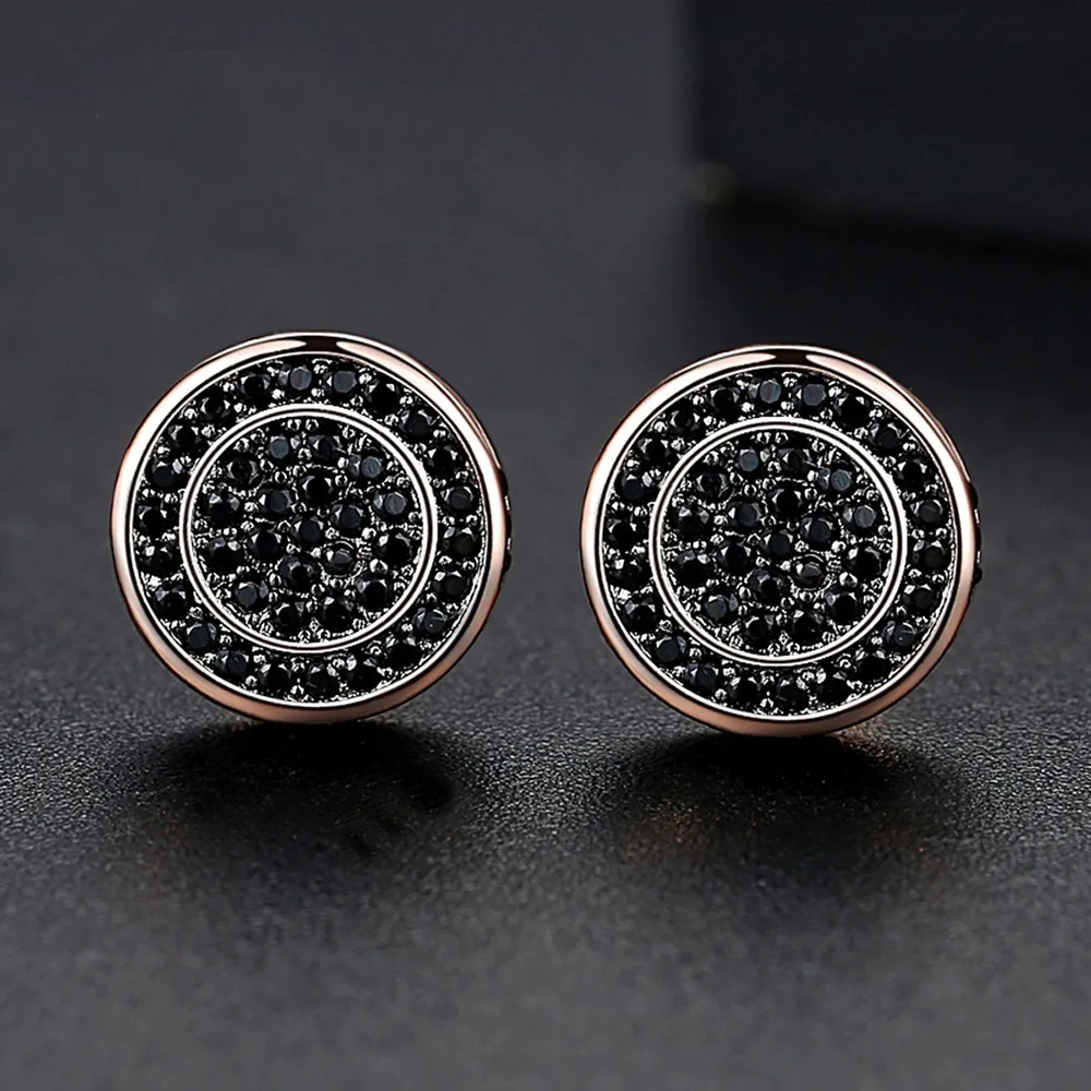

Hip hop iced out fashion brass rouud black men stud cubic zirconia earrings, Gold/white/black