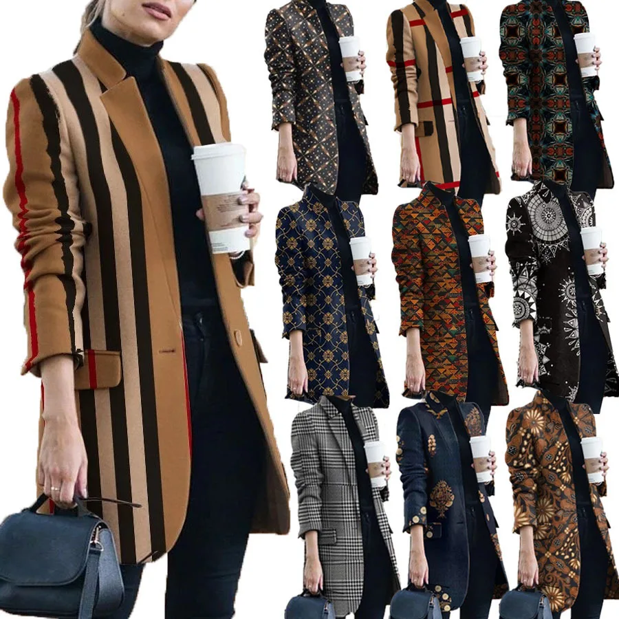 

Wholesale Custom Autumn and Winter 2020 Europe and the United States new Plus Size women's coat, fashionable print woollen coat