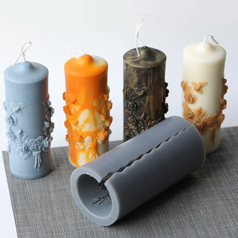 

Silicone molds for Large candles Cylinder aromatherapy candle with carve patterns flowers