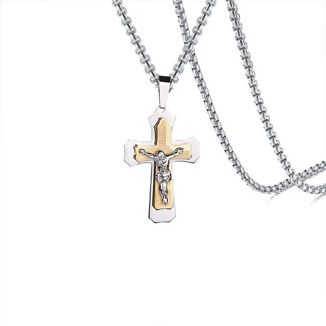 

Wholesale Christian Jewelry Gold Plated Stainless Steel INRI Jesus Crucifix Cross Necklaces Pendants for Men 24'' Chain