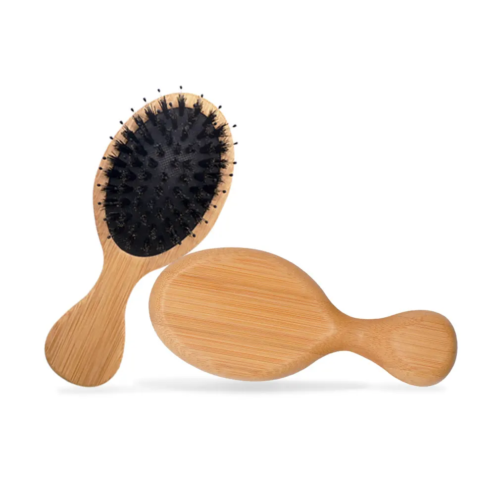 

Professional Hot Selling Small Hair Brush Customized Logo Air Cushion for Scalp Message Bamboo Paddle Brush, Natural