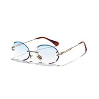 

2019 Brand Designer New Fashion Oval Trendy Rimless Diamond Cutting Lens Shades Sun Glasses Sunglasses