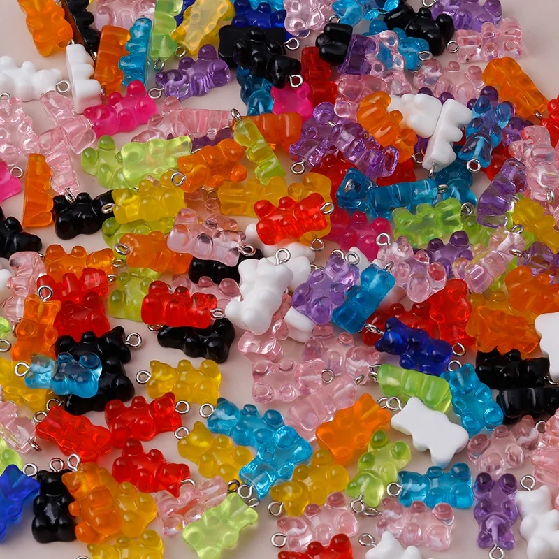 

10pcs Transparent 20X11mm Candy Color Gummy Mini Bear Charms for Making Cute Earrings Pendants Necklaces DIY Bear Accessories