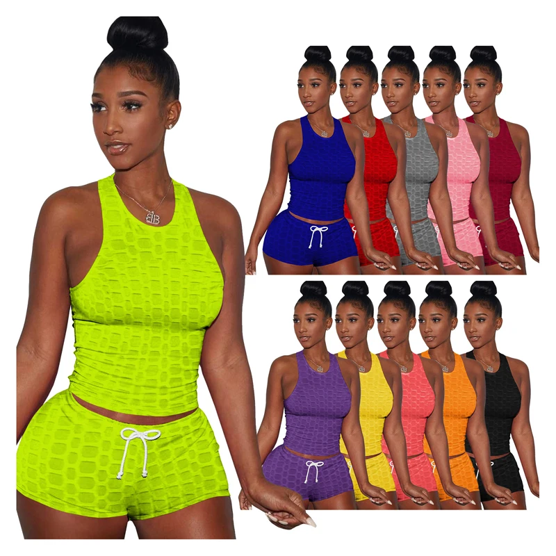

2021 Summer Two piece pants set fashion new solid vest and shorts Two Piece Set Woman Clothing Ladies Outfit, Customized color/as show