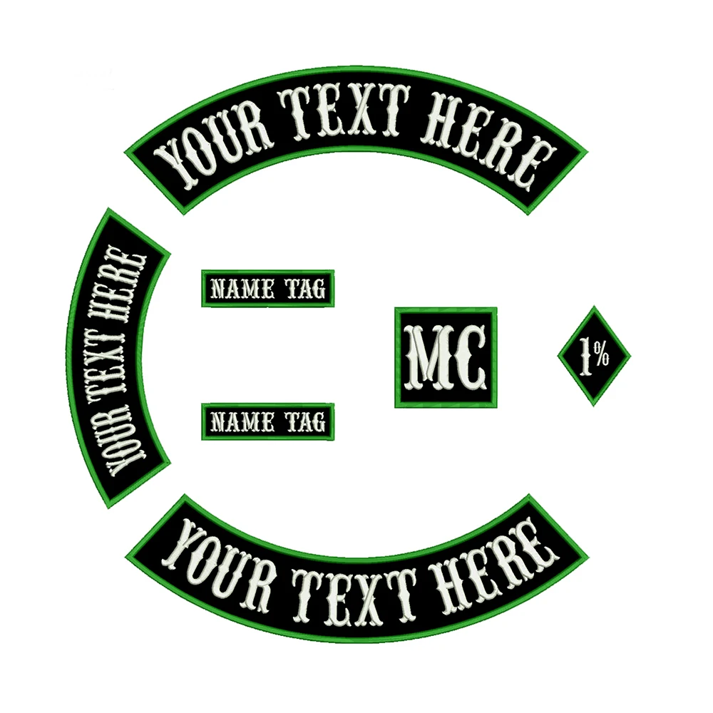 Custom Rocker Back Patches Motorcycle MC Biker Rider Club Iron on Embroidery Patches for Clothing Full Set 7Pcs Applique Jacket