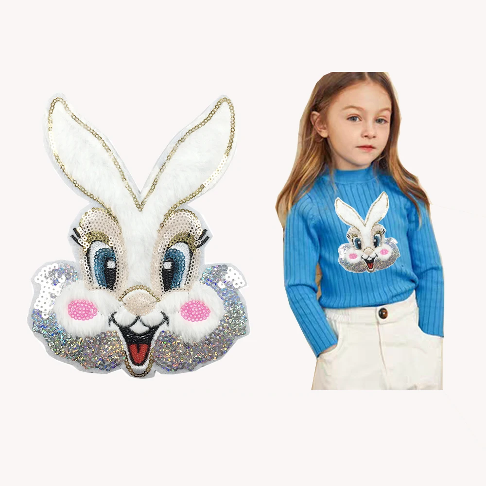 

Sewing on Hairy Applique Cat Cartoon Sequin Embroidery Patches, As picture