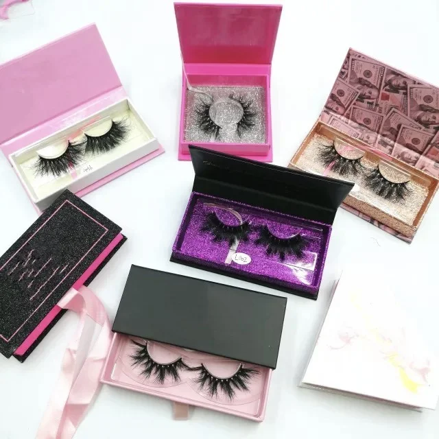 

AG61 Hot on Amazon 25mm clear band mink lashes, Black color