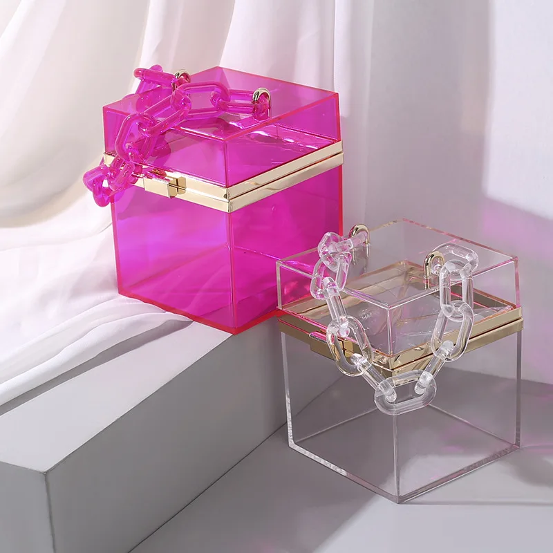 

High grade custom trendy colorful clear acrylic box clutches, Transparent/pink/oem