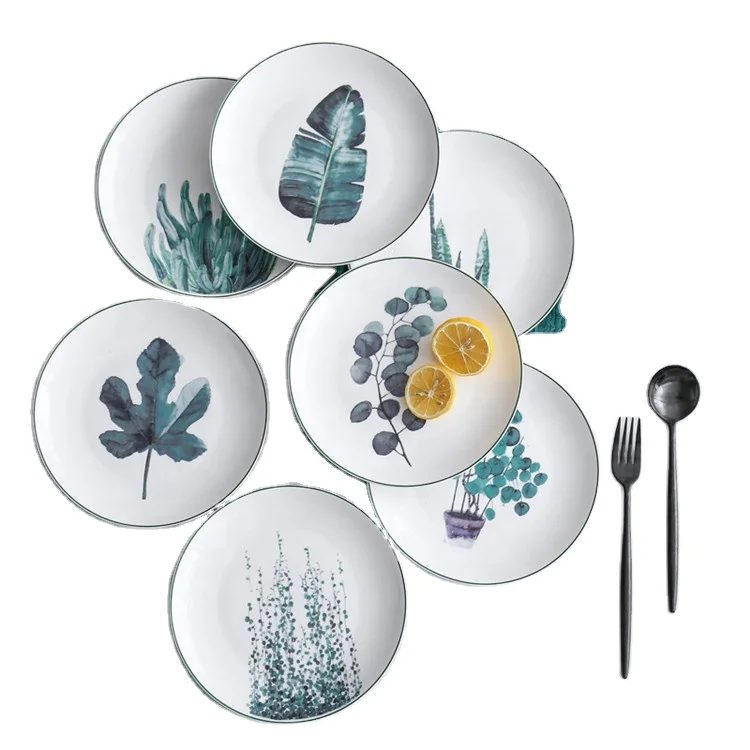 

Novelty Green Plant Leaves glazed Ceramic Dish Plate 8 Inch Kitchen Plate