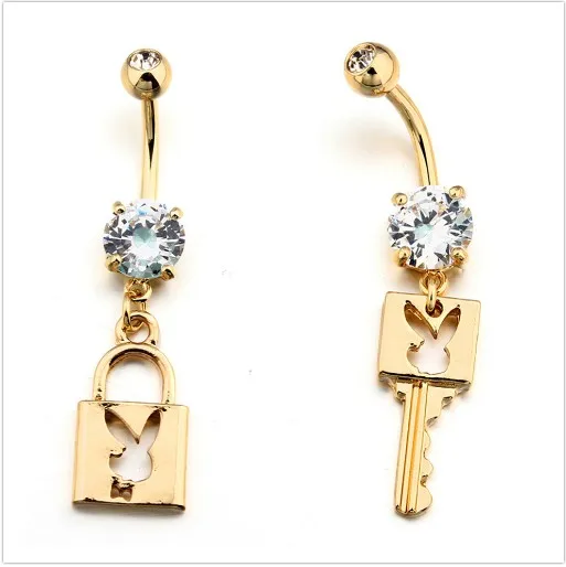 
XUNBEI nail couple lock + key white diamond play boy belly button button 