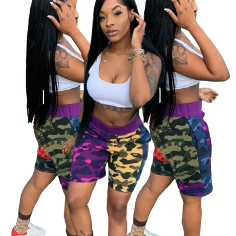 

New Design Summer Shorts Camouflage Print Casual Woman Shorts Casual Hit Color Beach Polyester Shorts