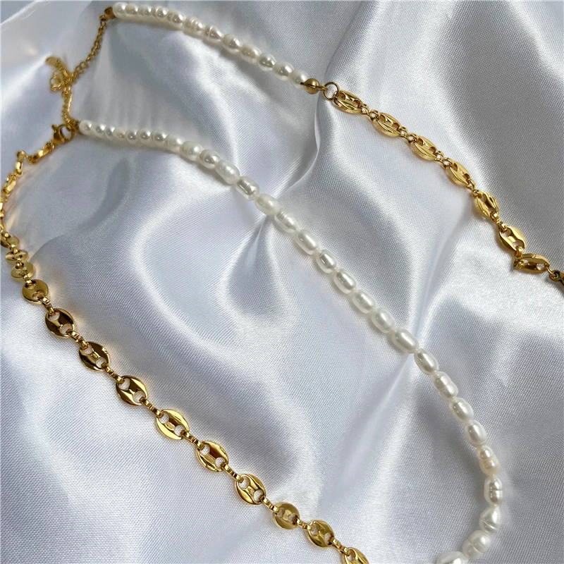 

Jewelry 18K Gold Plated High End Polishing Real Natural Pearl Choker Necklace Stainless Steel Jewelry