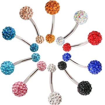 

Mixed Colors Medical Stainless Steel Belly Navel Piercing Shambhala Czech Crystal Belly Navel Ring, Picture shows