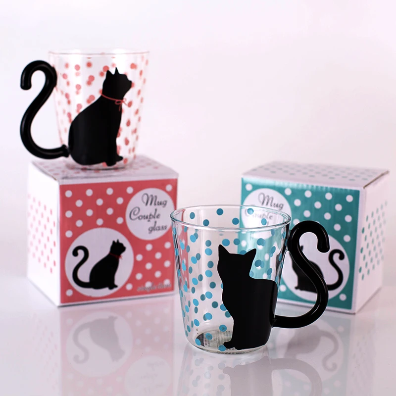 

Unique and cute design borosilicate glass single wall cat mug drinking glass mug