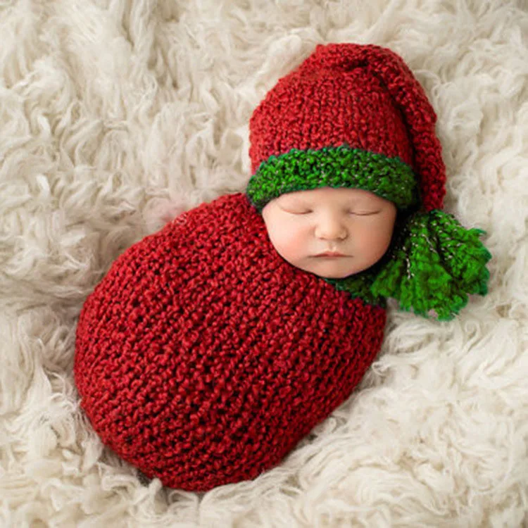 

Hot Sale Hand-knitted Newborn Baby Sleeping Bag Hat Suits Photography Props