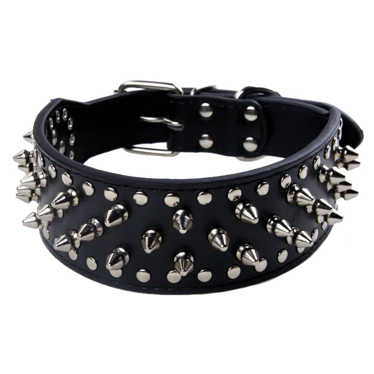 

Hot Selling Genuine Leather Dog Collars Anti-bite Luxury Dog Collar Punk With Metal Studs Dog Collar Genuine Leather, Multi colors