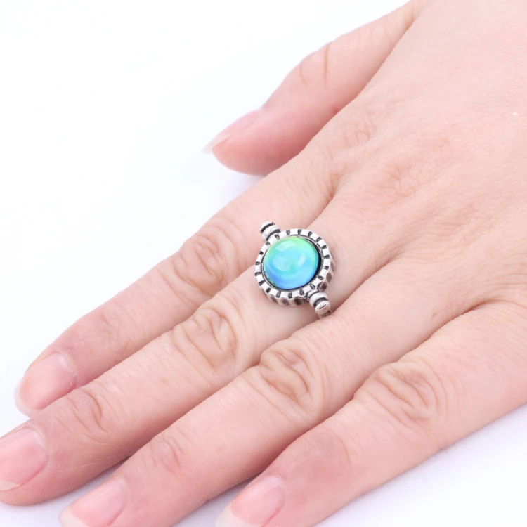 

Fashion Antique Silver Plated Mood Beads Jewelry Magic Round Stone Multi Changing Color Mood Ring