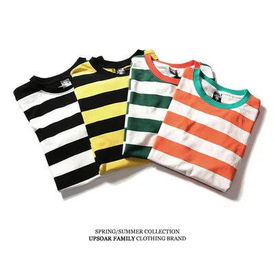 

Wholesale American Size Hip Hop Mens Street 100% Cotton striped t shirt, As picture