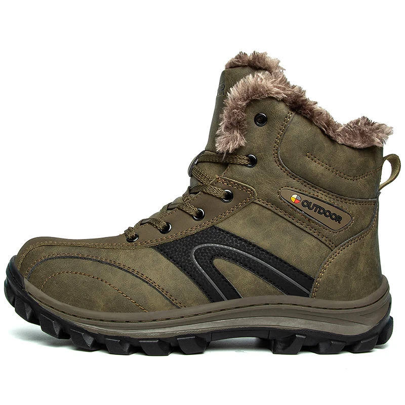 

Long, tricolor snow boots cotton shoes brown fur microfiber TPR outsole flat round toe buckle stripe snowshoing