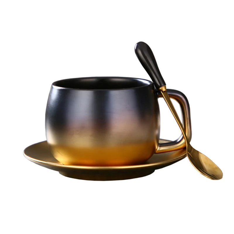 

Factory Direct Sales Nordic Simple Ceramic Creative Black Gold Coffee Cup Set A Cup A Dish A Spoon, Gold rim, gradients