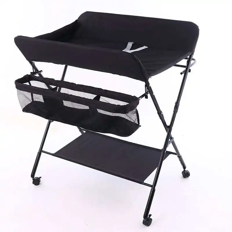 

Baby Changing Table Portable Folding Diaper Changing Station with Wheels, Adjustable Height Mobile Nursery Organizer with Safety, Blue, pink and grey