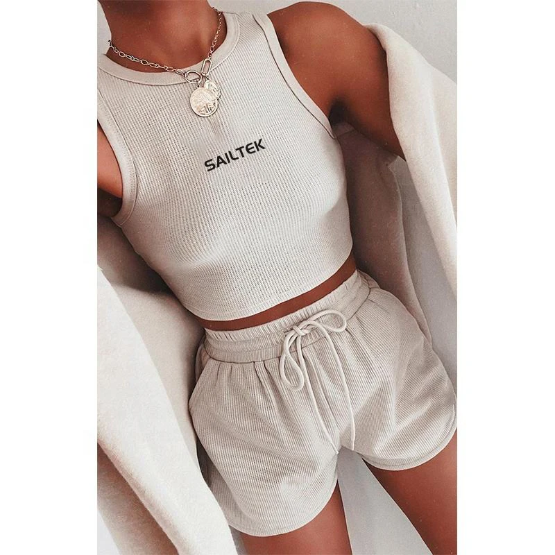 

2024 Women Gym Clothing Set Casual Fashion Tank Top Short Set Fitness Two piece Suit Women Clothing Summer