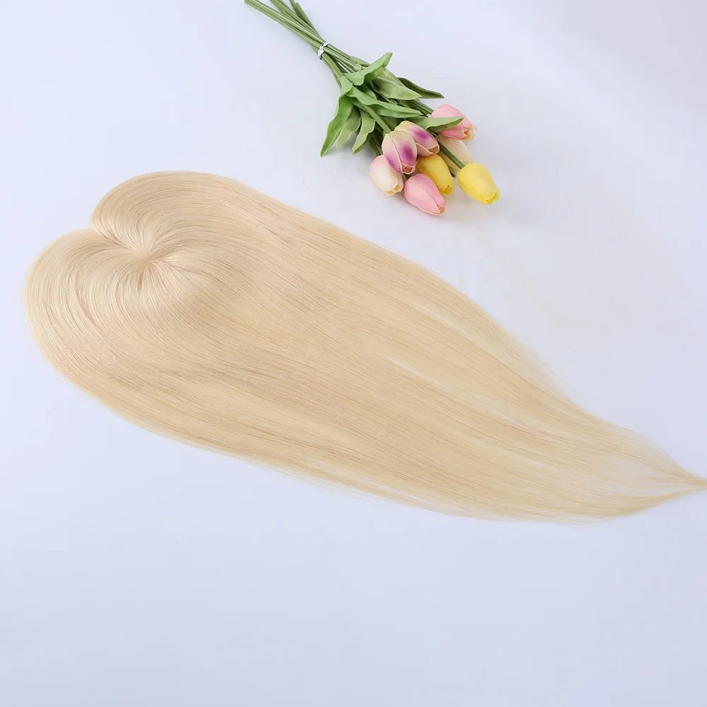 

European Human Hair Toppers for women Monofilament Hair Topper Blonde Color 613# Full Hand Tied Human Hair Piece