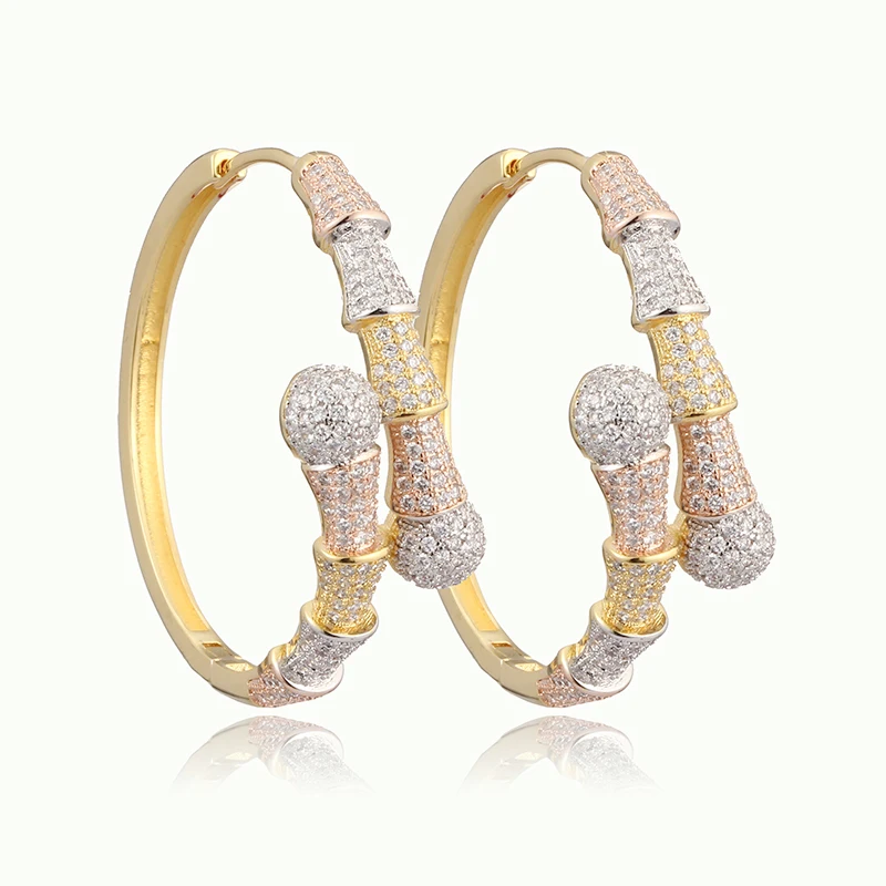 

Three color plating Bamboo Hoop Earrings Glamour Luxury Earrings